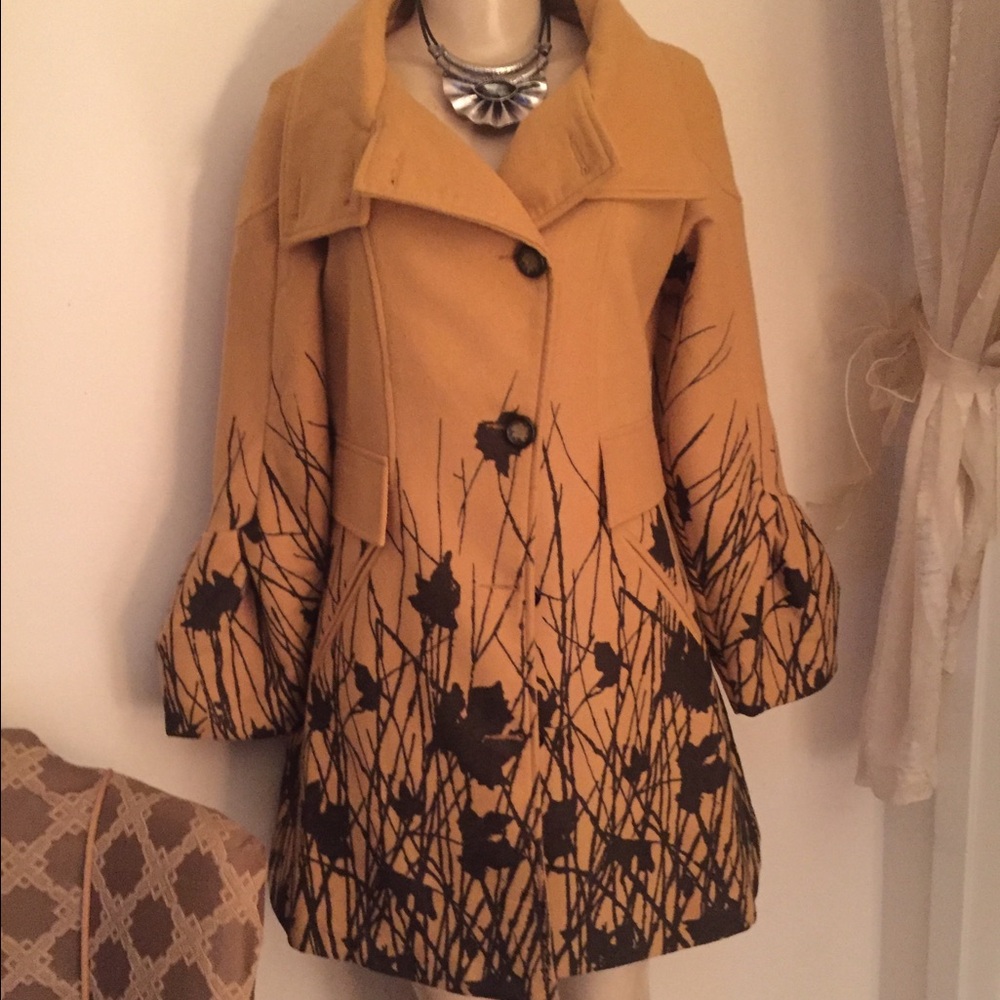 Angie Mustard and Black Floral Coat